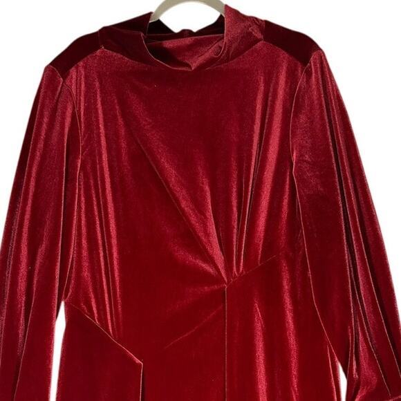 Soft Surroundings Saorise Red Velvet Midi Dress Sz 18 NWOT Ruched Asymmetric - Picture 11 of 13